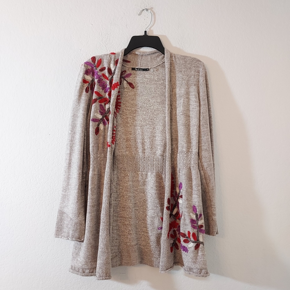 Nic + Zoe Large Open Cardigan Sweater tan